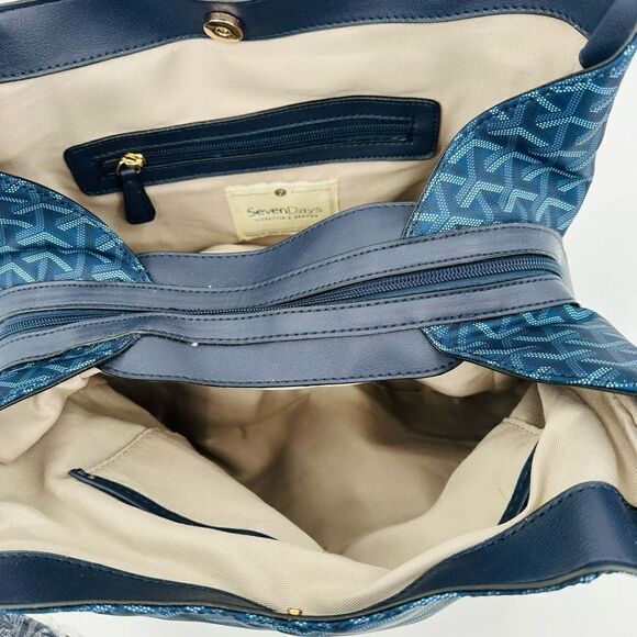 Seven Days Lifestyle & Dreams Vegan Leather BLUE Tote Large Handbag Pockets! NWT - Picture 4 of 16